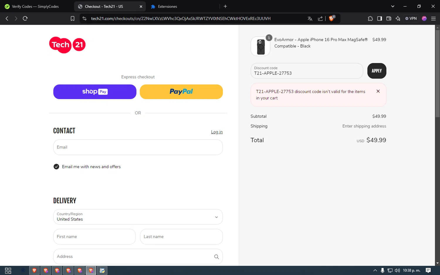 where to use Tech21 UK promo code box