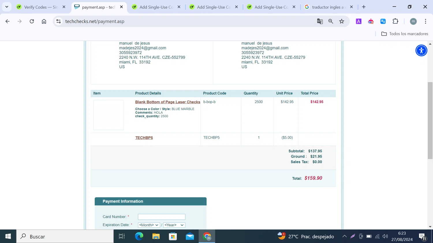 where to use Tech Checks promo code box