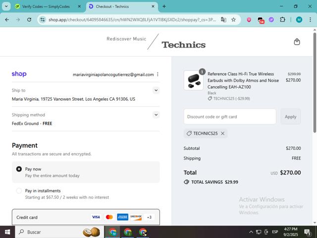 Technics checkout page showing Technics discount code box | Screenshot taken by SimplyCodes community member on Sep 2, 2025