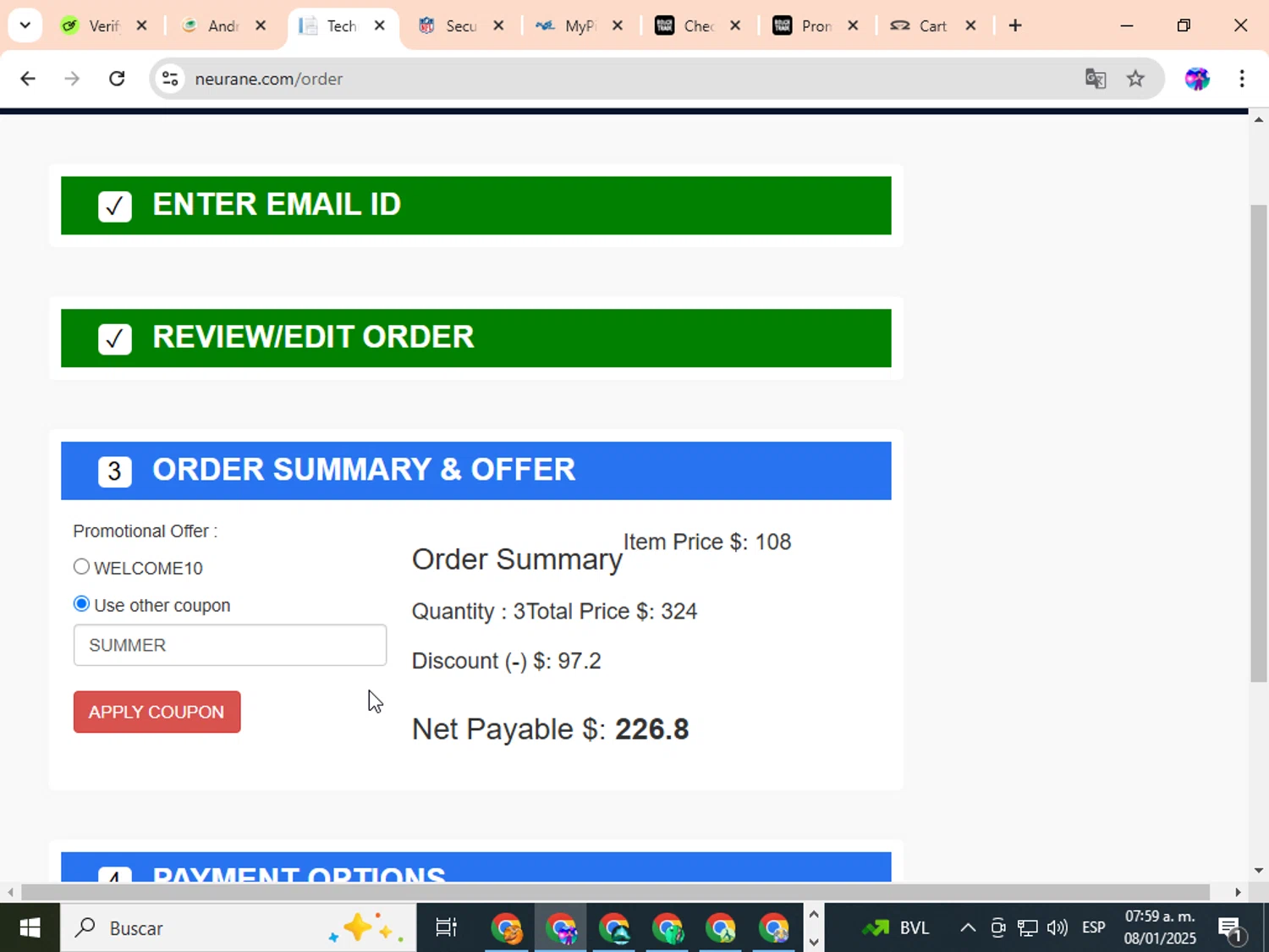 Technocom promo code screenshot showing code SUMMER applied at Technocom checkout page. Uploaded by SimplyCodes community member ingric on Jan 8, 2025