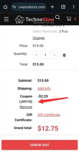 JOY15 coupon verification screenshot