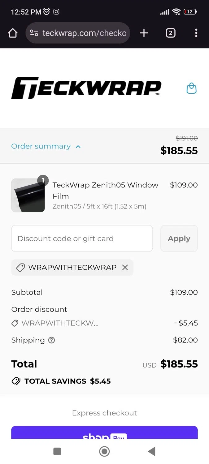 Teckwrap discount code screenshot showing code WRAPWITHTECKWRAP applied at Teckwrap checkout page. Uploaded by SimplyCodes community member juliocoronel038ef0f on Jul 10, 2025