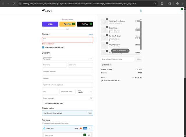 TeeFury checkout page showing TeeFury coupon code box | Screenshot taken by SimplyCodes community member on Sep 12, 2025
