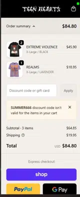 SUMMER666 coupon verification screenshot