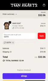 GOTH coupon verification screenshot