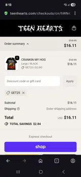 GET25 coupon verification screenshot