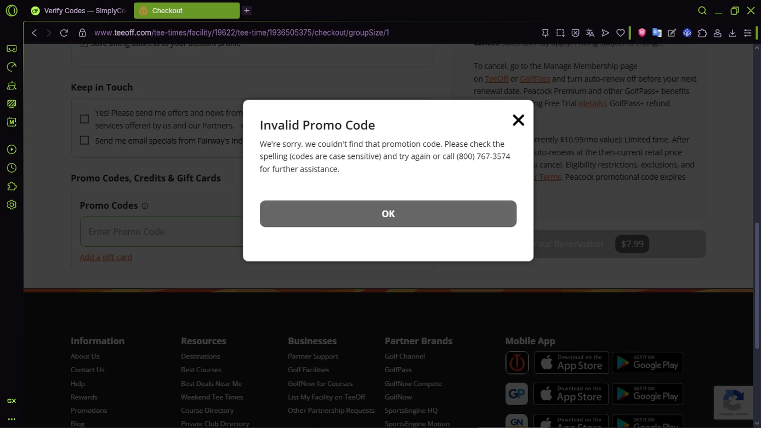 Tee Off promo code screenshot showing code LOOK2GOLF19 applied at Tee Off checkout page. Uploaded by SimplyCodes community member CleverMaven2889 on Dec 16, 2025