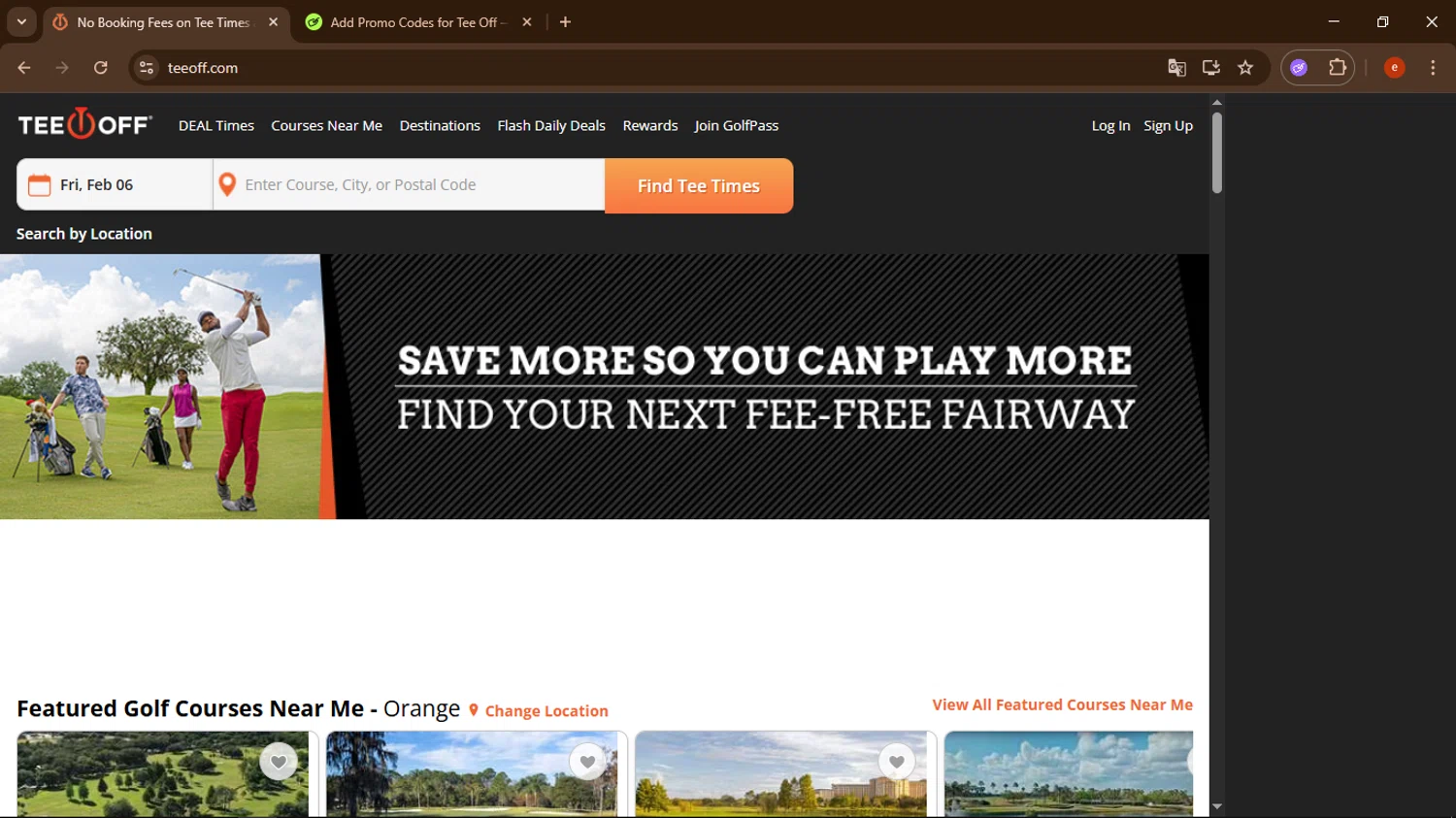 Tee Off checkout page showing Tee Off promo code box | Screenshot taken by SimplyCodes community member on Feb 6, 2026