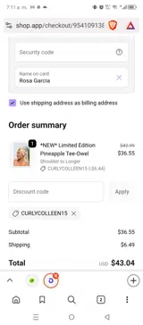CURLYCOLLEEN15 coupon verification screenshot