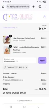 Charlottecurls15 coupon verification screenshot