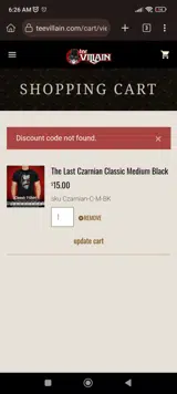 CREEPY coupon verification screenshot