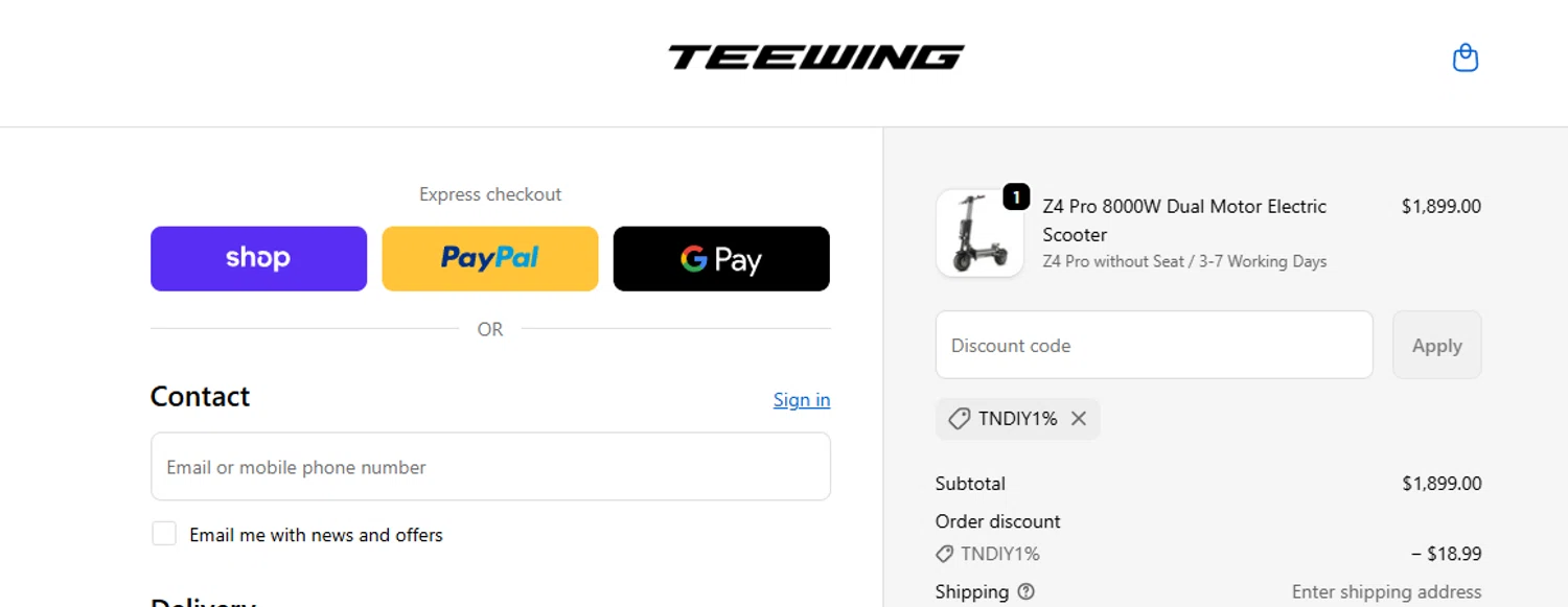 Teewing discount code screenshot showing code TNDIY1% applied at Teewing checkout page. Uploaded by SimplyCodes community member ashe1986 on Oct 21, 2025