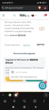 TEFL Org coupon verification screenshot