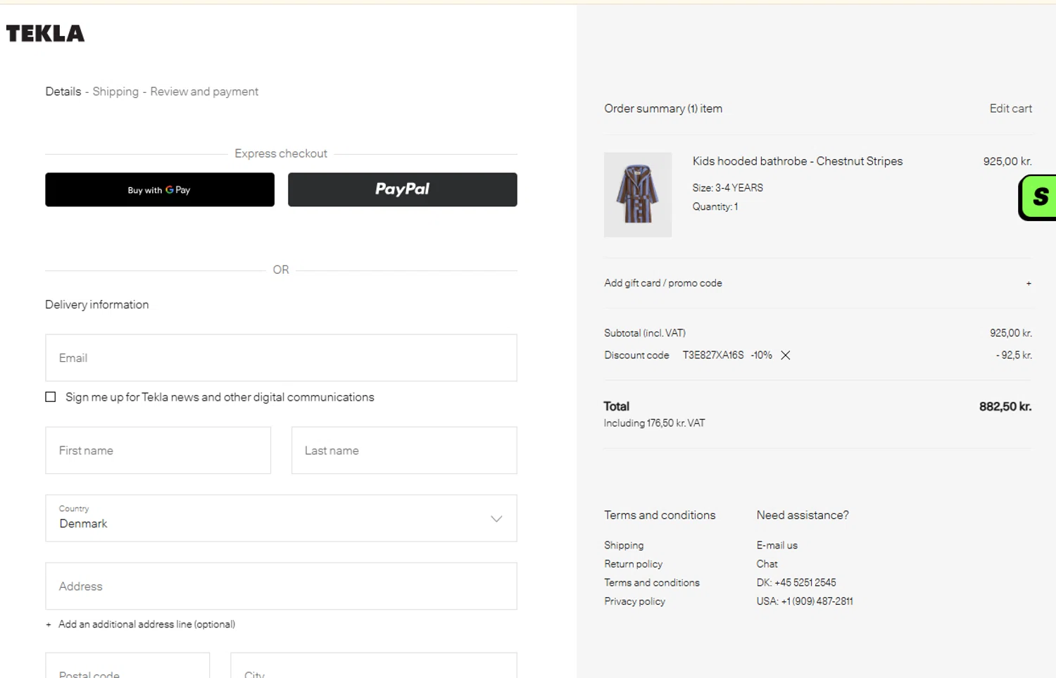 Tekla Fabrics promo code screenshot showing code T3E827XA16S applied at Tekla Fabrics checkout page. Uploaded by SimplyCodes community member ashe1986 on Dec 2, 2025