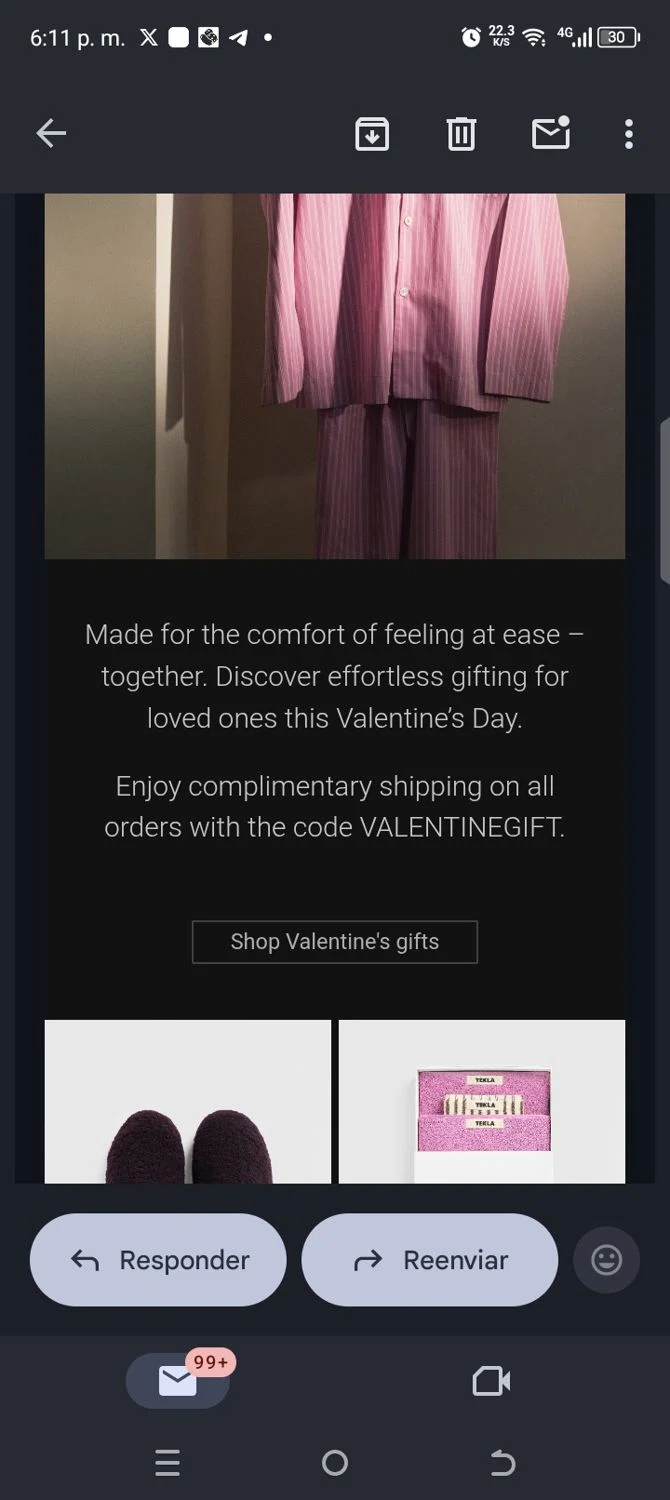 Tekla Fabrics promo code screenshot showing code VALENTINEGIFT applied at Tekla Fabrics checkout page. Uploaded by SimplyCodes community member kellymoreno on Feb 4, 2026