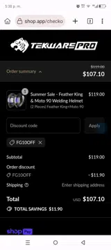 Tekware Welding Store coupon verification screenshot