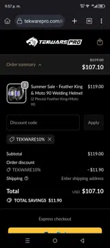 Tekware Welding Store coupon verification screenshot