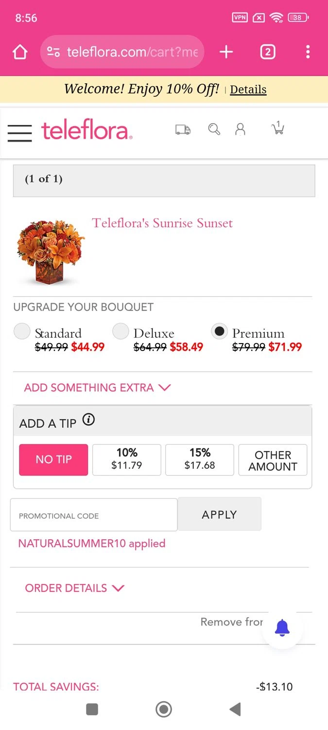 where to use Teleflora Flowers promo code box