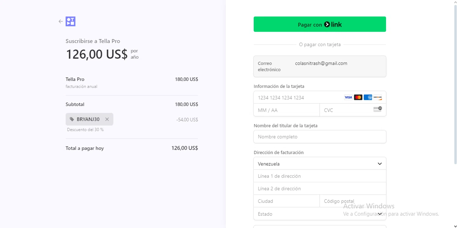 Tella checkout page showing Tella promo code box | Screenshot taken by SimplyCodes community member on Jun 2, 2024