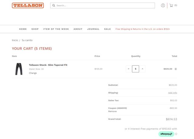 Tellason checkout page showing Tellason coupon code box | Screenshot taken by SimplyCodes community member on Oct 12, 2024