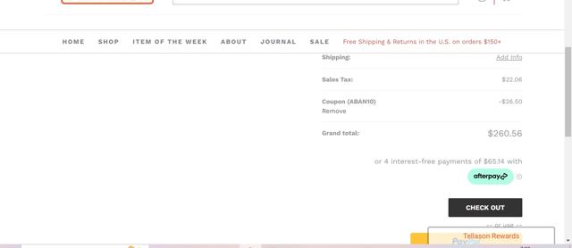 Tellason checkout page showing Tellason coupon code box | Screenshot taken by SimplyCodes community member on Aug 15, 2024