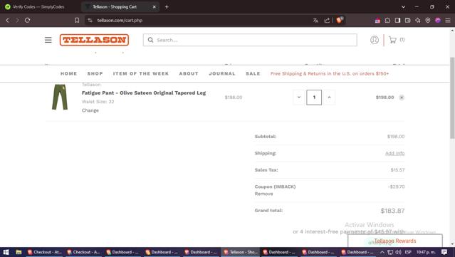 Tellason checkout page showing Tellason coupon code box | Screenshot taken by SimplyCodes community member on Feb 24, 2025