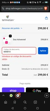 MOM10 coupon verification screenshot