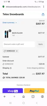 SHREDZ20 coupon verification screenshot