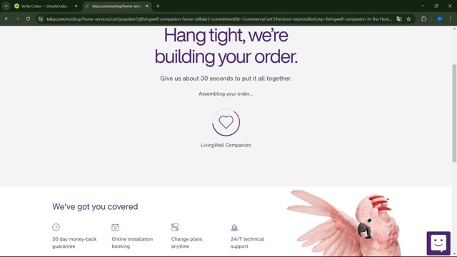 TELUS checkout page showing TELUS promo code box | Screenshot taken by SimplyCodes community member on Feb 26, 2025
