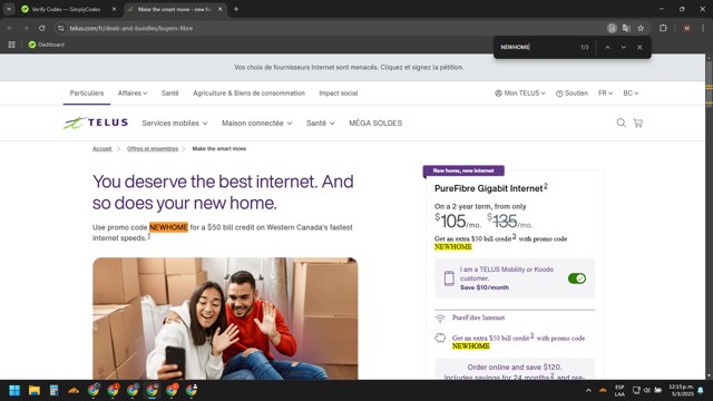 TELUS checkout page showing TELUS promo code box | Screenshot taken by SimplyCodes community member on Mar 5, 2025
