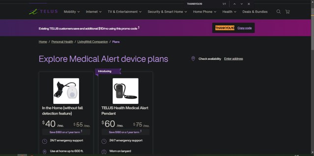 TELUS checkout page showing TELUS promo code box | Screenshot taken by SimplyCodes community member on Jan 24, 2025