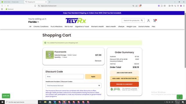 TelyRx checkout page showing TelyRx discount code box | Screenshot taken by SimplyCodes community member on Sep 7, 2025