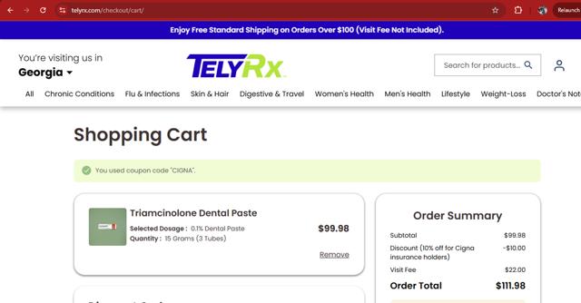 TelyRx checkout page showing TelyRx discount code box | Screenshot taken by SimplyCodes community member on Sep 7, 2025