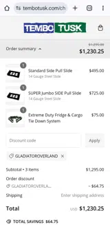 GLADIATOROVERLAND coupon verification screenshot