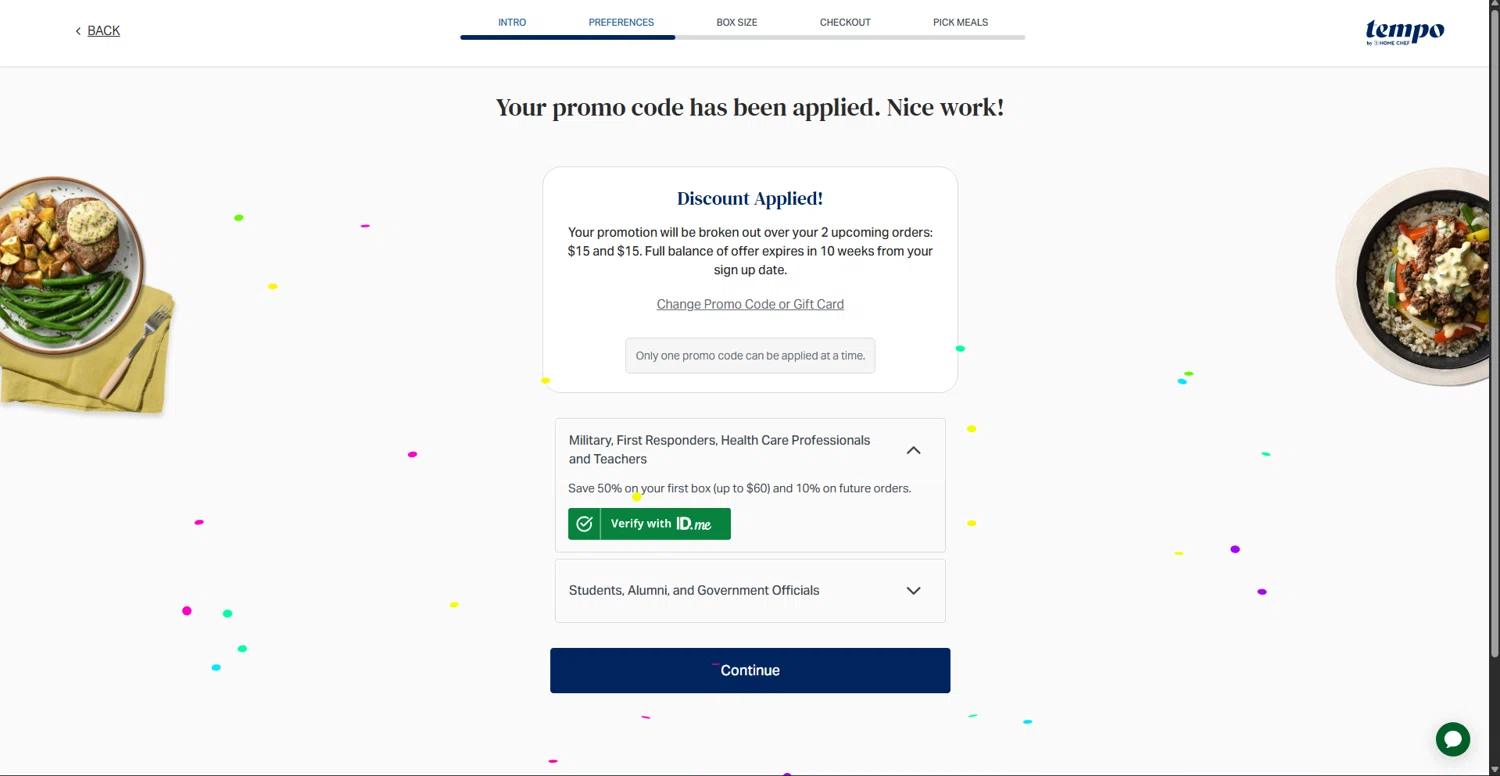 Tempo Meals promo code screenshot showing code KELLY applied at Tempo Meals checkout page. Uploaded by SimplyCodes community member AliceLidell on Sep 28, 2025
