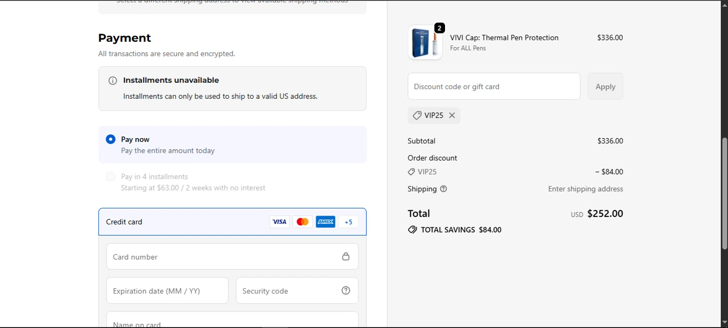 TempraMed discount code screenshot showing code VIP25 applied at TempraMed checkout page. Uploaded by SimplyCodes community member noworries on Sep 25, 2025