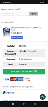 Thankyou10 coupon verification screenshot
