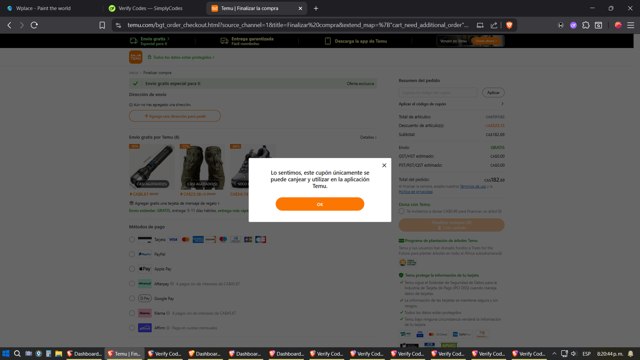 Temu checkout page showing Temu coupon code box | Screenshot taken by SimplyCodes community member on Aug 29, 2025
