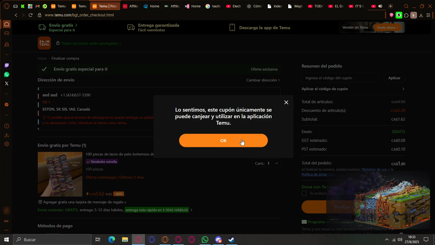 Temu coupon code screenshot showing code alc132398 applied at Temu checkout page. Uploaded by SimplyCodes community member Gon_Freecss on Aug 27, 2025
