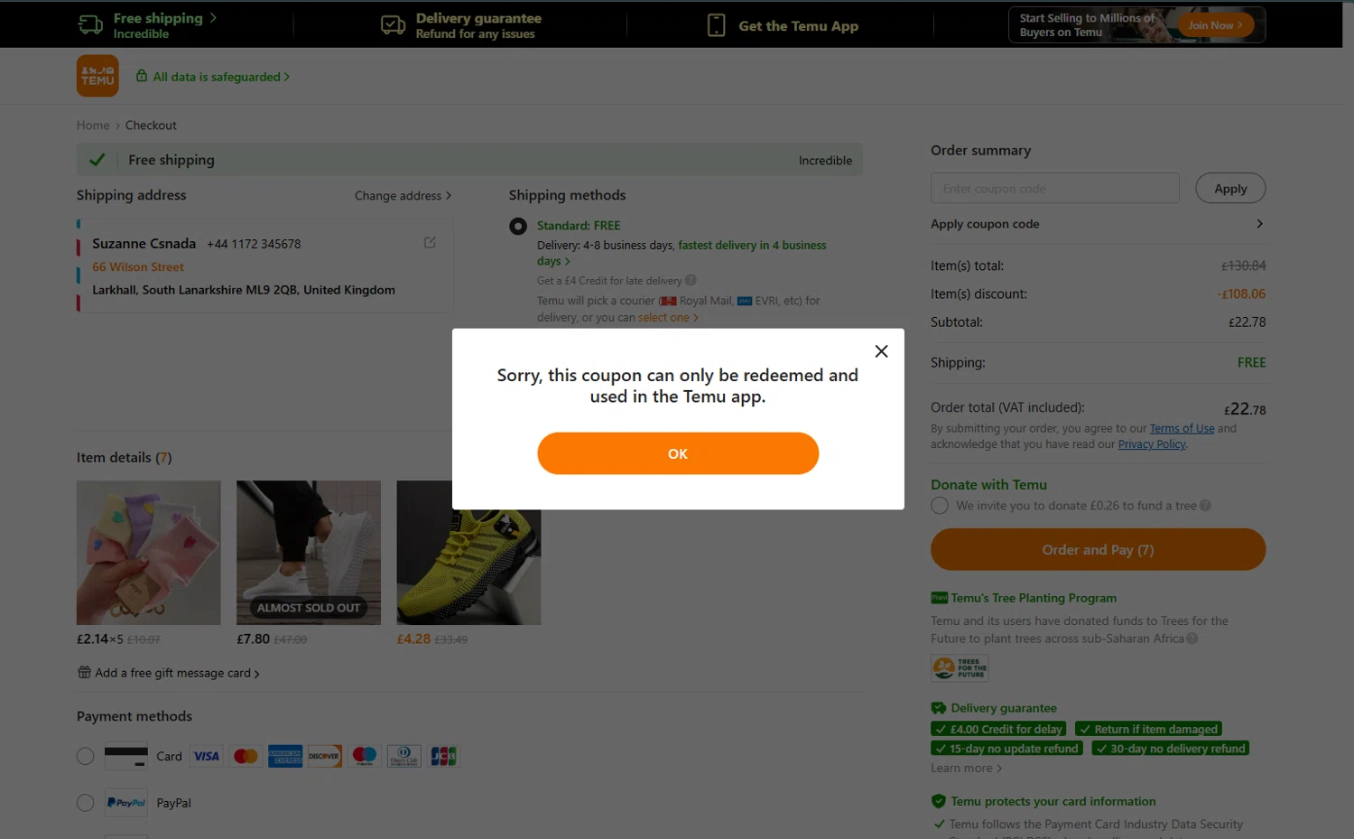 Temu coupon code screenshot showing code ALH488660 applied at Temu checkout page. Uploaded by SimplyCodes community member PrimeWhiz5416 on Aug 26, 2025