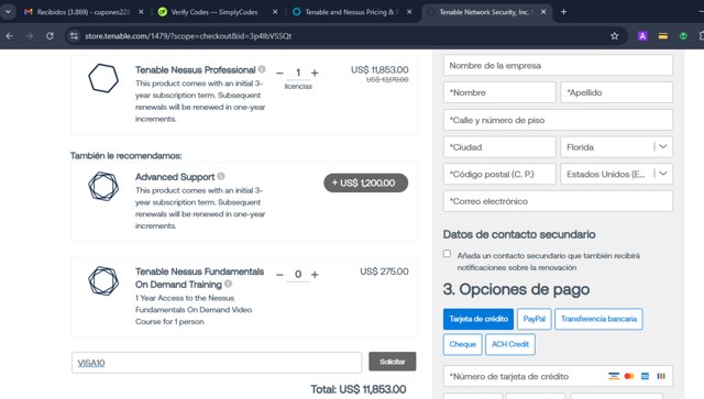 Tenable checkout page showing Tenable coupon code box | Screenshot taken by SimplyCodes community member on Aug 29, 2025