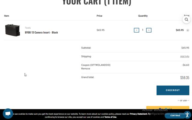 Tenba checkout page showing Tenba promo code box | Screenshot taken by SimplyCodes community member on Aug 18, 2025