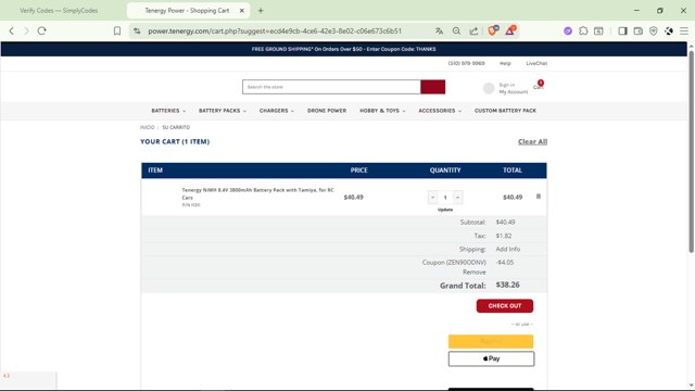 Tenergy checkout page showing Tenergy coupon code box | Screenshot taken by SimplyCodes community member on Jul 29, 2025