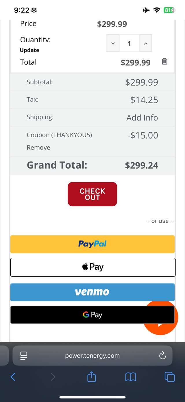 Tenergy checkout page showing Tenergy coupon code box | Screenshot taken by SimplyCodes community member on Jun 30, 2025