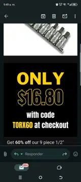 Torx60 coupon verification screenshot