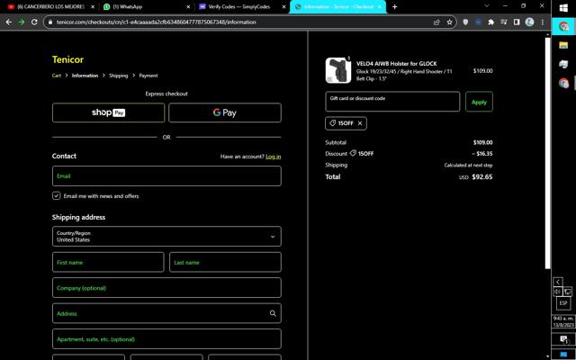 Tenicor checkout page showing Tenicor discount code box | Screenshot taken by SimplyCodes community member on Aug 13, 2023