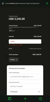 Tennibot coupon verification screenshot