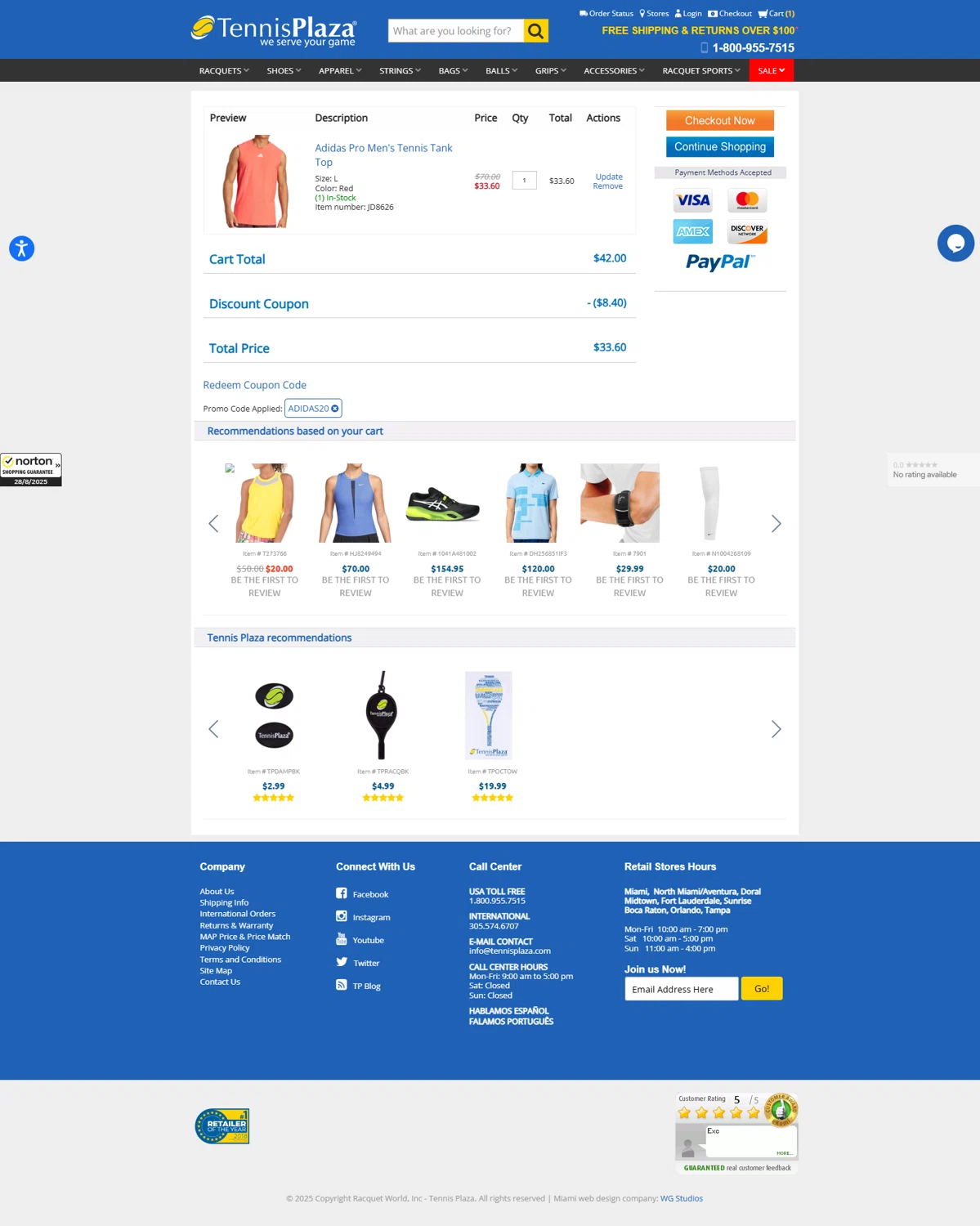 Tennis Plaza coupon code screenshot showing code ADIDAS20 applied at Tennis Plaza checkout page. Uploaded by SimplyCodes community member Serdanvz on Aug 28, 2025
