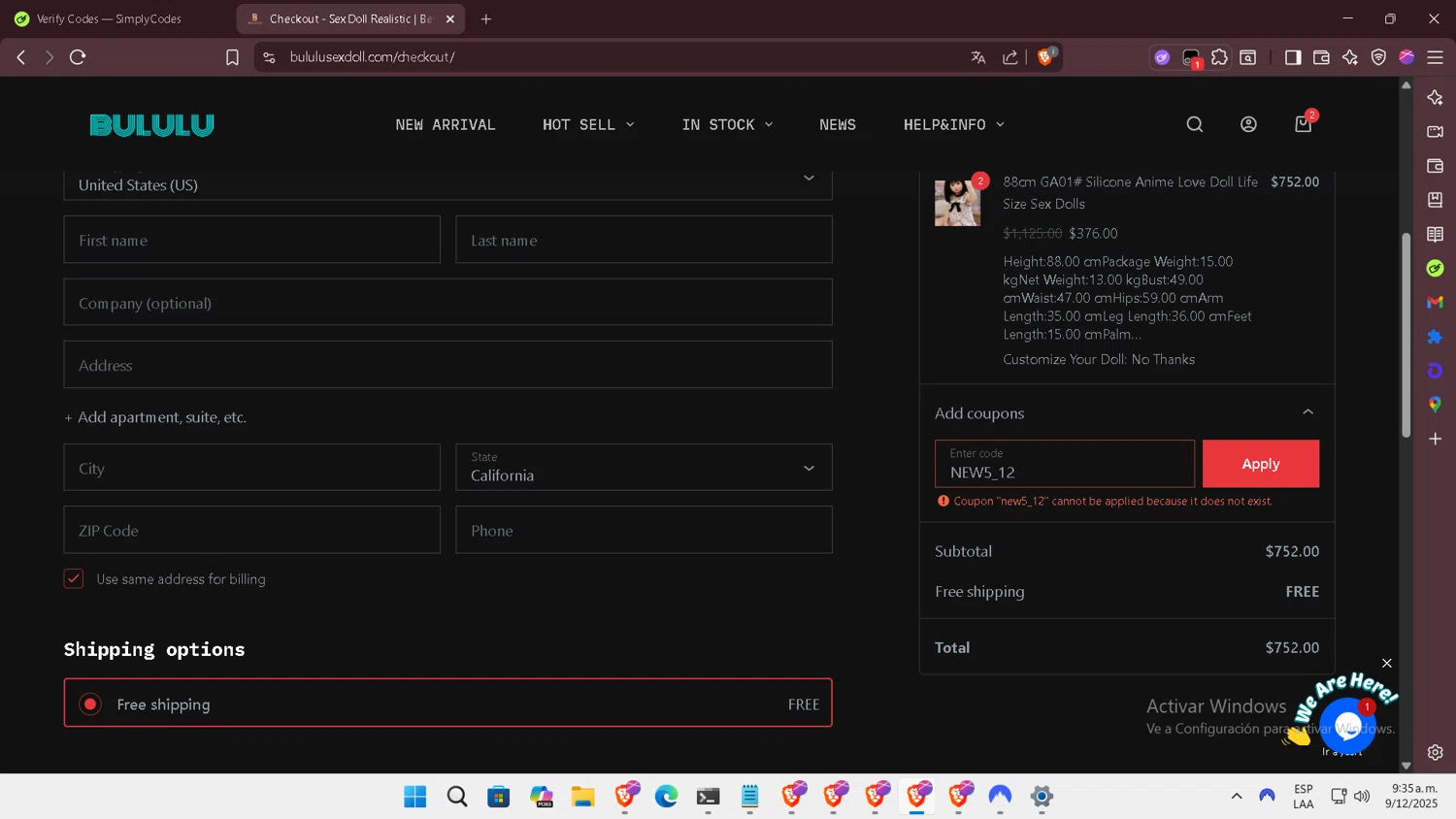 TenPoint Crossbow checkout page showing TenPoint Crossbow promo code box | Screenshot taken by SimplyCodes community member on Dec 11, 2025