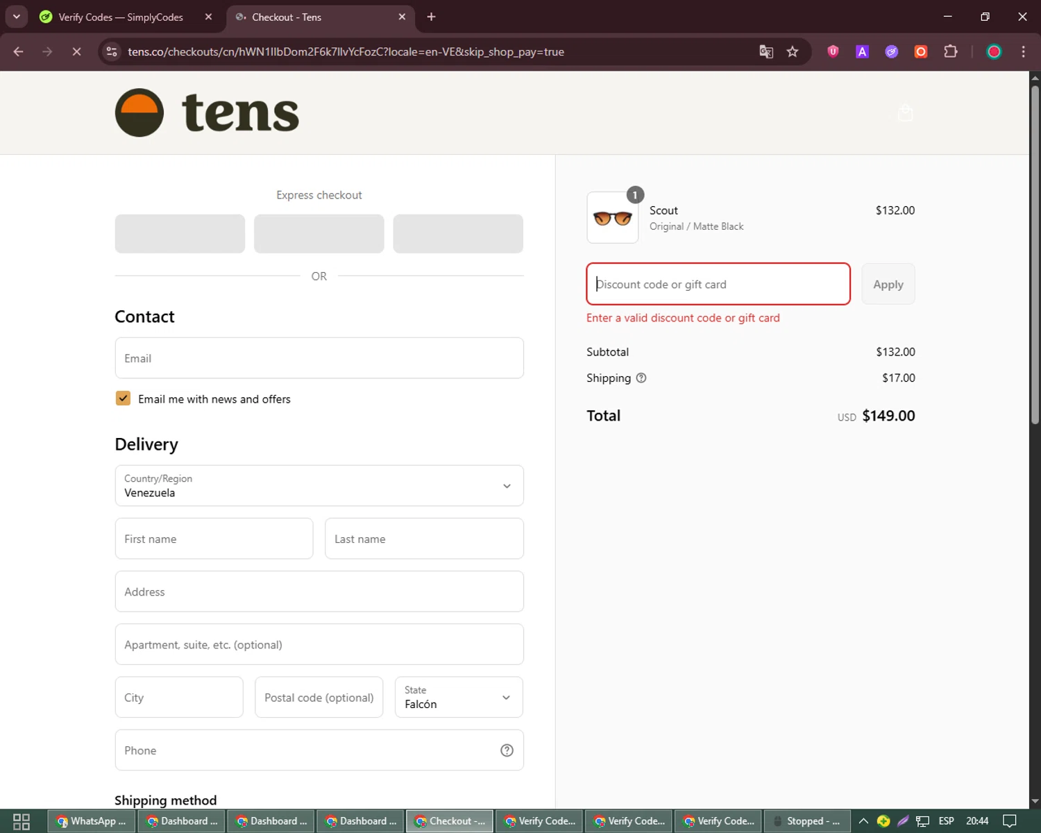 Tens discount code screenshot showing code EXTRA10 applied at Tens checkout page. Uploaded by SimplyCodes community member David_Garcia on Aug 13, 2025